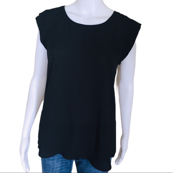 PLEIONE (Anthropologie) Bailey Blouse/Top With Cap Sleeves Black Size Small - Picture 3 of 11